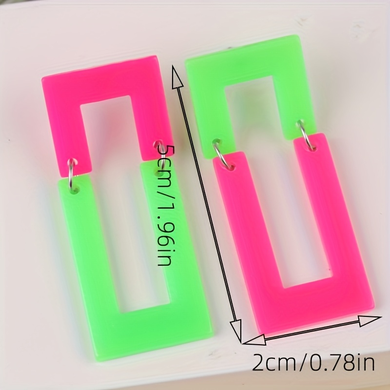 2pcs Exaggerated Design Hollow Square Acrylic Earrings